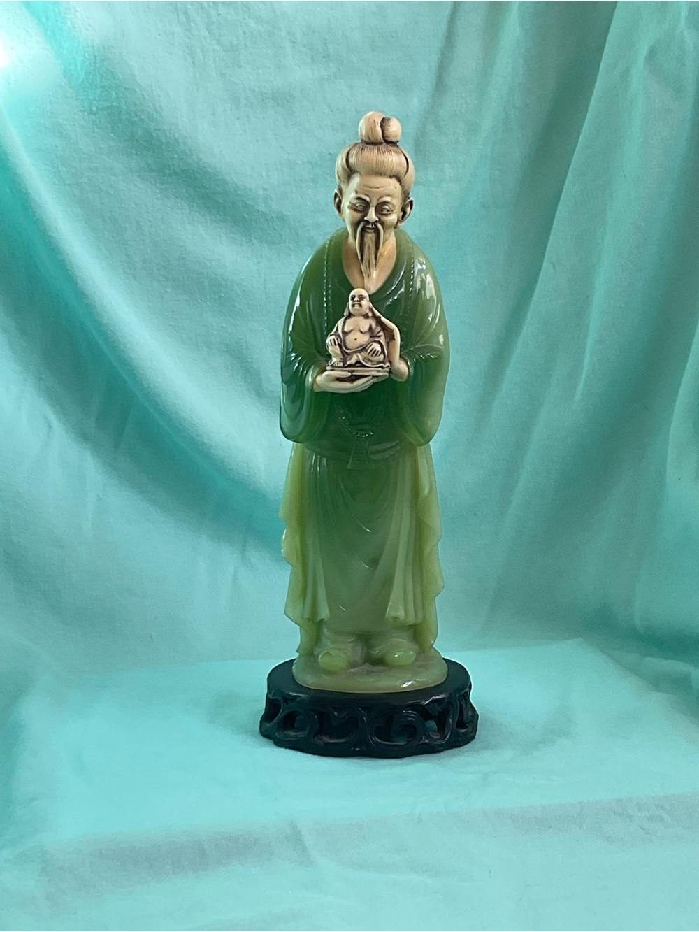 VINTAGE Asian Jade Statue with Buddha